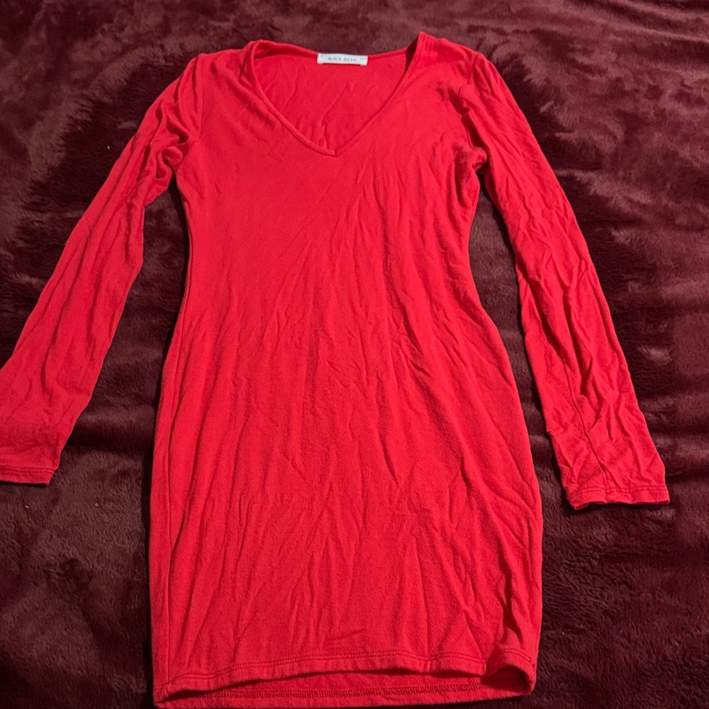 Black Bead Red Long Sleeve Dress